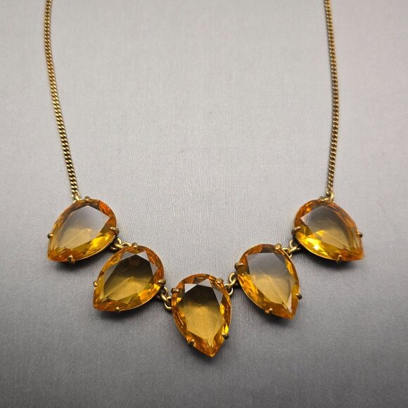J Crew Faceted Amber Teardrop Crystal Collar Necklace 18" Gold-Tone Spring Ring - Picture 5 of 9
